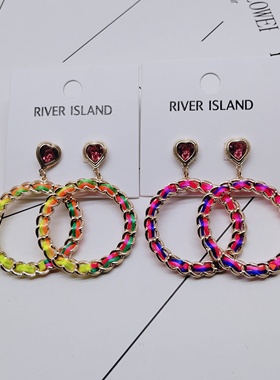 K269夸张质感时尚潮流气质名媛街拍几何满钻宫廷创意金属耳钉-女