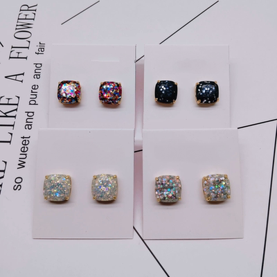 K205夸张质感时尚潮流气质名媛街拍几何彩色亮片创意黄铜耳钉KS家