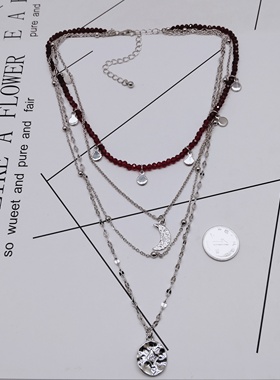 K192夸张质感时尚潮流气质名媛街拍几何水晶宫廷创意金属项链-女