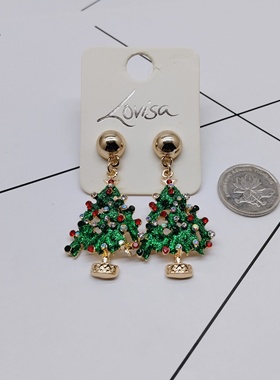 K262夸张质感时尚潮流气质名媛街拍几何圣诞树创意金属耳钉女