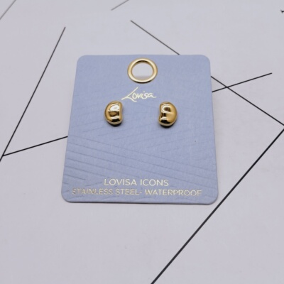 K285夸张质感时尚潮流气质名媛街拍几何咖啡豆镀真金黄铜耳钉-女