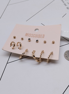 K269夸张质感时尚潮流气质名媛街拍几何套装宫廷创意金属耳钉～女