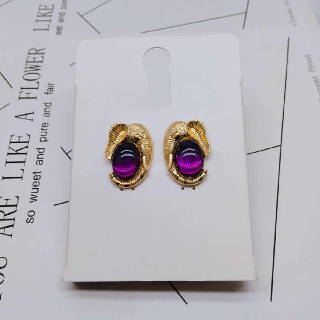 K187夸张质感时尚潮流气质名媛街拍几何中古水晶创意金属耳钉女ZA