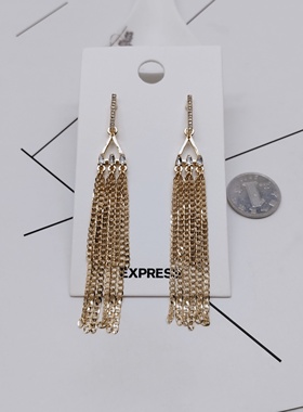 K181夸张质感时尚潮流气质名媛街拍几何黄铜流苏创意金属耳钉-女