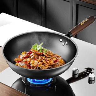 【质价甄选】kbh/康巴赫无涂层防锈精铁轻量炒锅32cm燃气灶专用锅