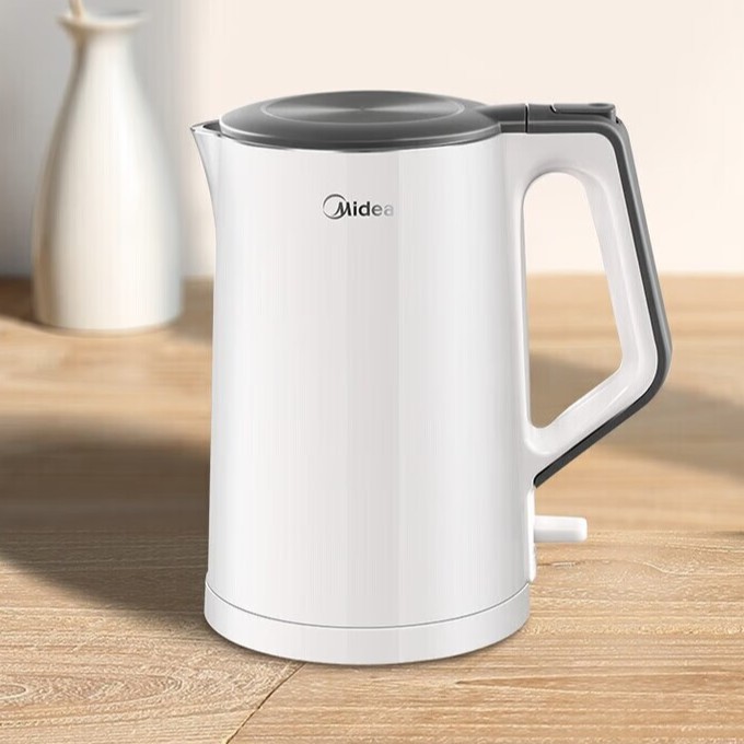 美的电热水壶家用烧水壶1.5升热水壶304不锈钢内胆双层防烫壶体