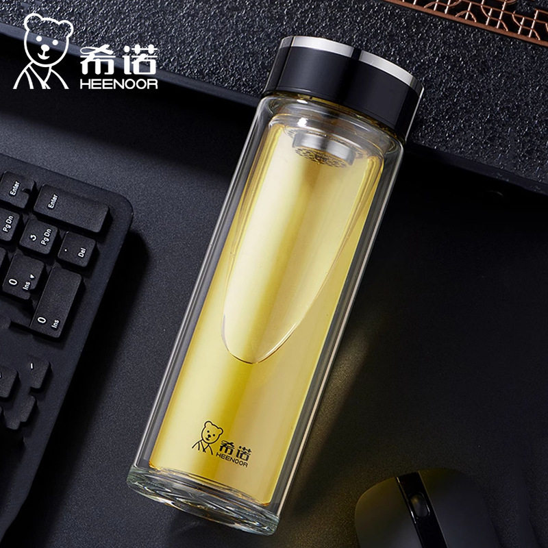 希诺玻璃杯双层大容量带滤网办公泡茶杯耐高温加厚便携家用水杯男