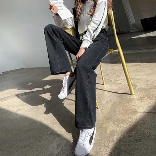 High waist and wide leg jeans women's straight tube loose spring 2022 new style slim and tall ground dragging pants