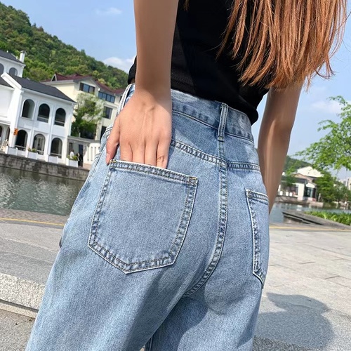 High waist and wide leg jeans women's straight tube loose spring 2022 new style slim and tall ground dragging pants