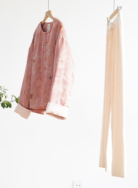 沐遥  庄生晓梦迷蝴蝶 中式古风 蝴蝶花扣温婉柔美织锦薄棉外套