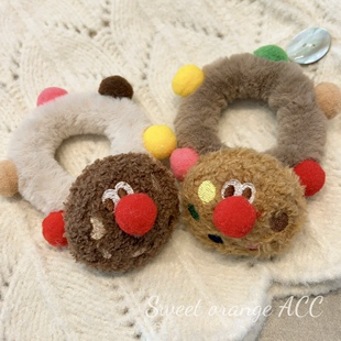 2023新款卡通发绳 丑萌可爱曲奇毛绒皮筋丸子头发圈 韩国童趣饰品