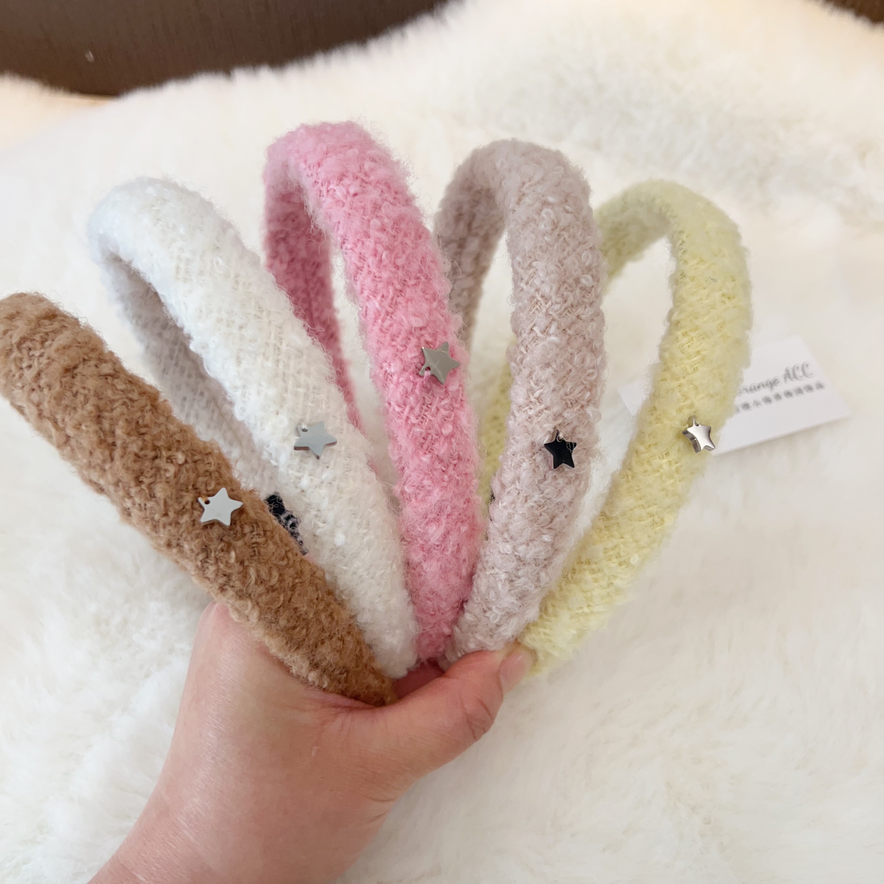 韩国进口面料～多巴胺糖果色小香风毛呢细发箍 甜美百搭星星头箍