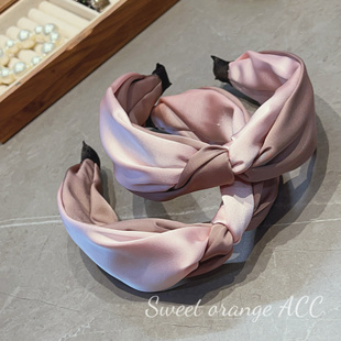 刘亦菲黄亦玫同款发箍 高级感缎面交叉宽发箍撞色气质头箍