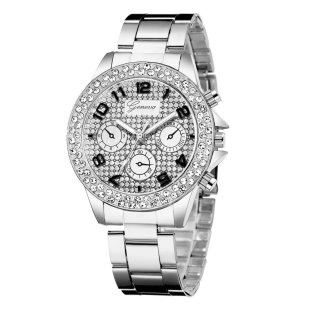 金属Geneva日内瓦钢带满天星钻石表壳装 表石英手表清仓 饰三眼时装