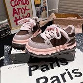 欧货拼色撞色系带厚底松糕气垫休闲鞋 小白鞋 运动鞋 真皮版 女鞋 潮