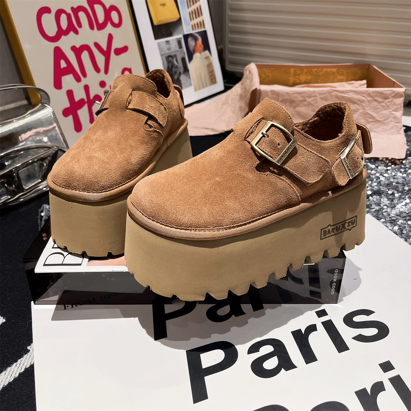 8cm加绒勃肯鞋一脚蹬棉鞋女鞋