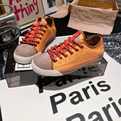 平底女鞋 真皮版 板鞋 红色德训鞋 韩版 ins超火系带真皮绸缎布休闲鞋