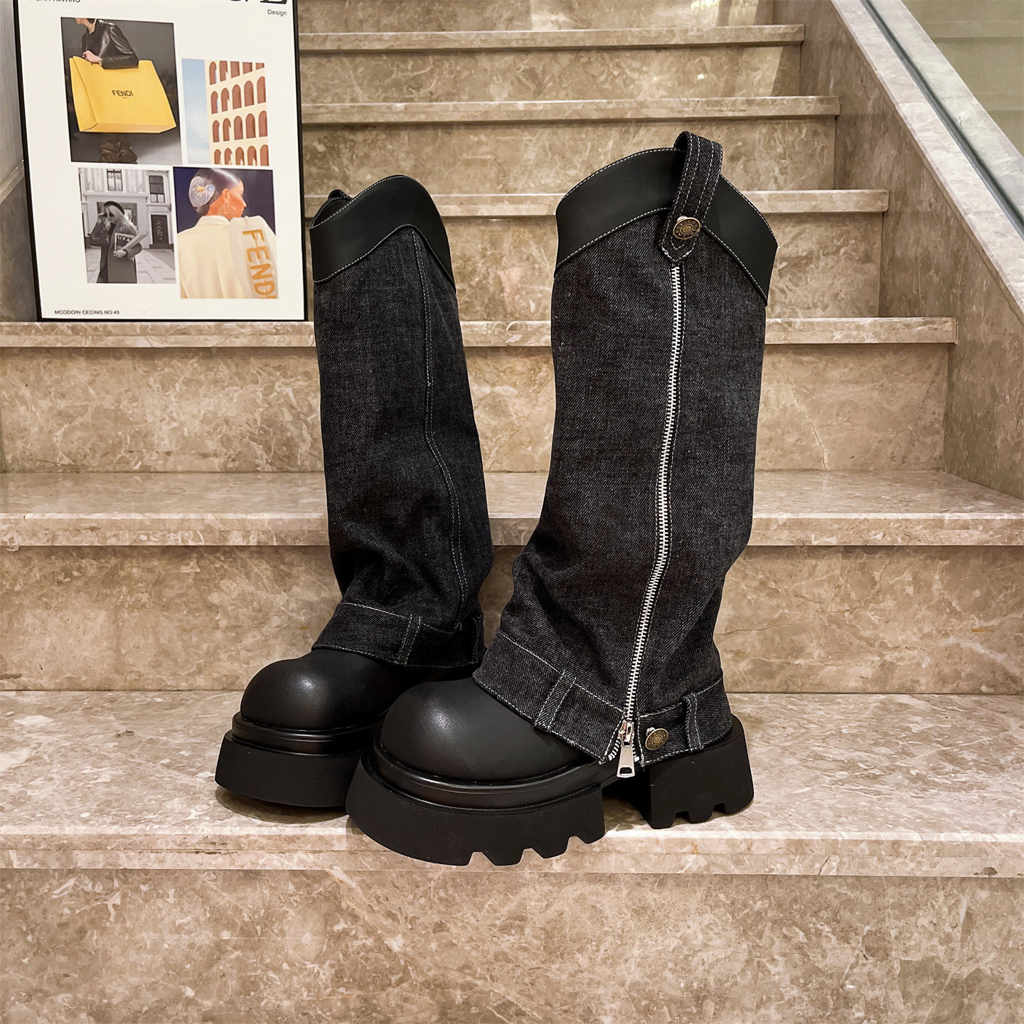 机车靴不过膝靴厚底裤管靴女鞋