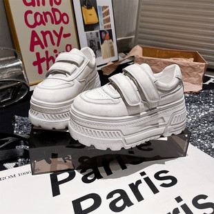 女鞋 小脏鞋 欧货擦色做旧魔术贴松糕超高跟小个子7cm小白鞋 真皮版