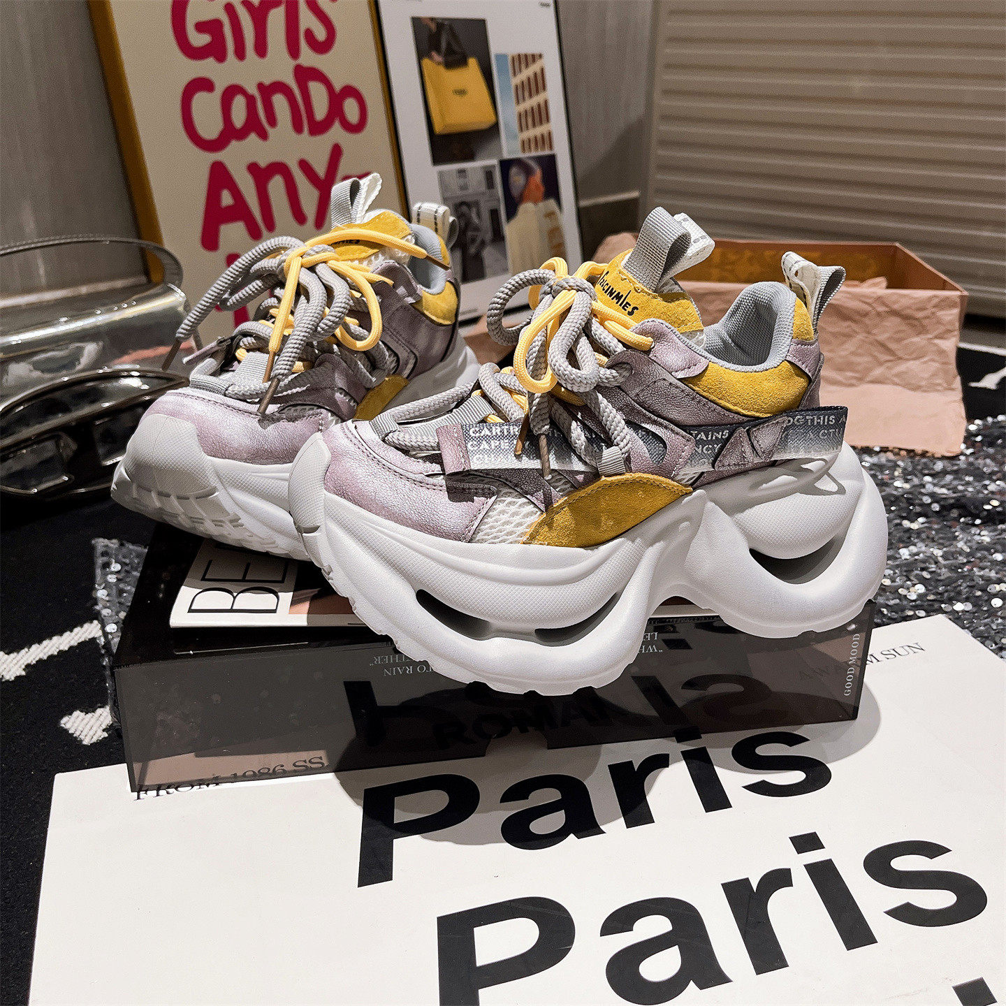 真皮版~欧货擦色做旧系带拼色老爹鞋运动小个子超高跟悬空底女鞋,女鞋,老爹鞋,淘宝优惠券,粉丝福利购,淘宝优惠卷