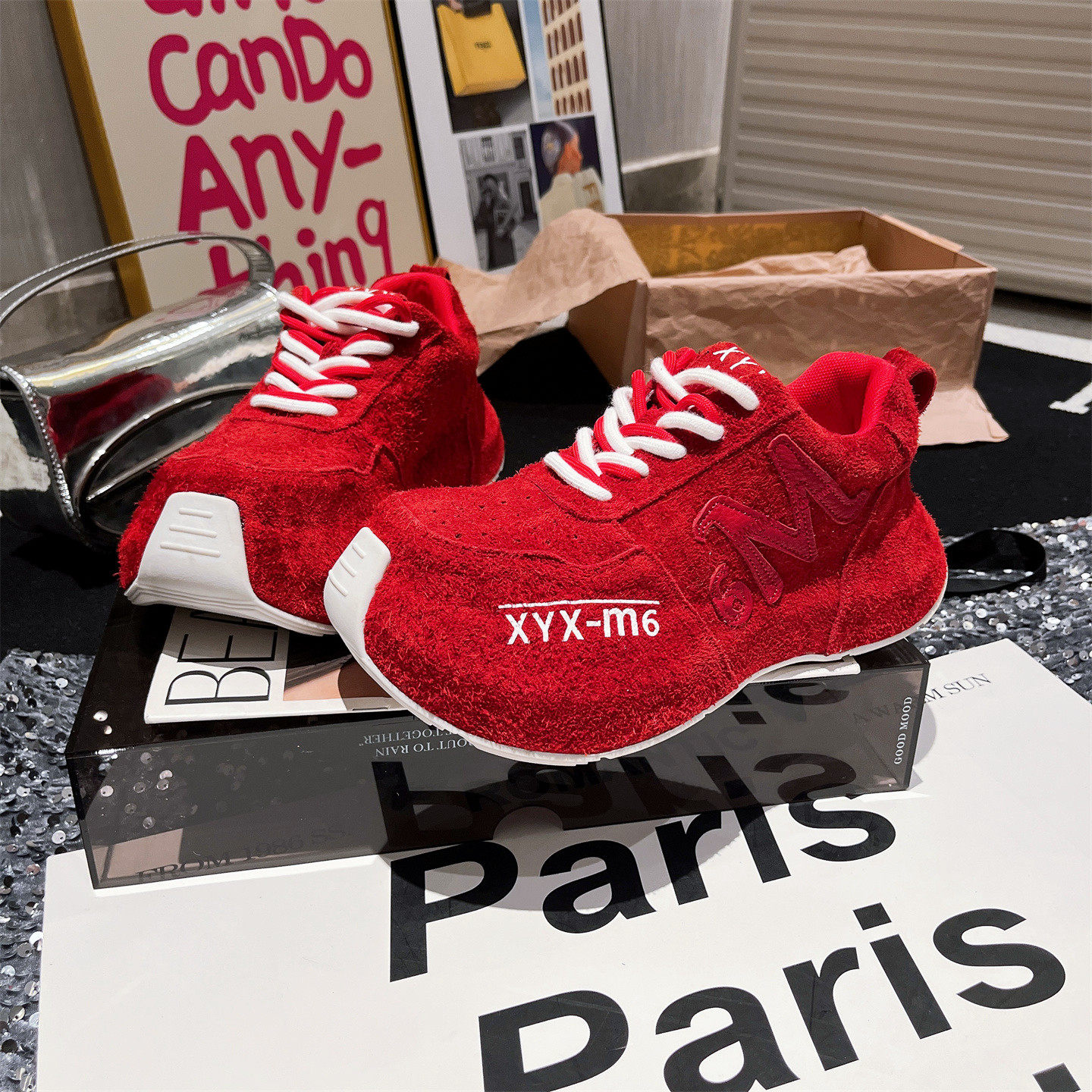 真皮版~欧货新款糖果色系带磨砂皮系带老爹鞋运动鞋休闲鞋5cm女鞋