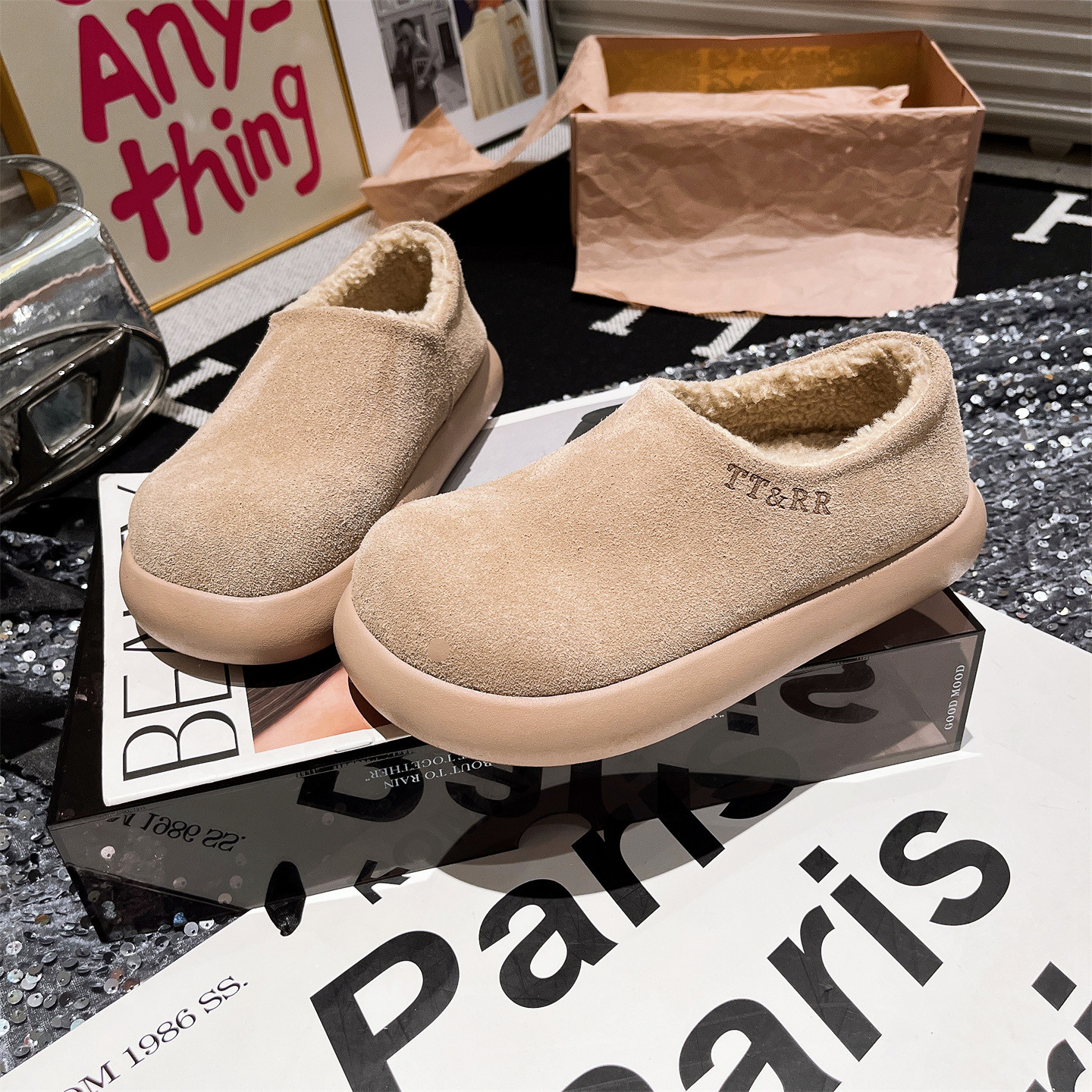 加绒豆豆鞋一脚蹬勃肯鞋面包鞋女