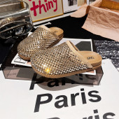 懒人一脚蹬女鞋 爆闪水钻满钻渔网包头半拖鞋 托 2026年新款 欧美风