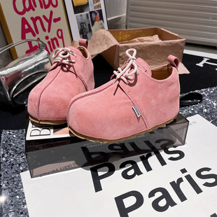 女鞋 系带乐福鞋 卡皮巴拉糖果色系带厚底松糕内增高勃肯鞋 真皮版