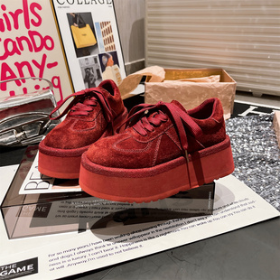 超高跟女鞋 大头面包鞋 真皮厚底松糕小个子6cm增高休闲鞋 2025新款