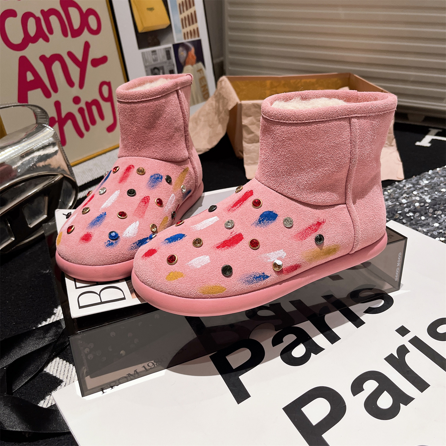 雪地棉靴勃肯鞋面包鞋平底女鞋