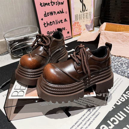 欧货真皮走秀款大头小个子英伦风JK小皮鞋三层底7cm乐福鞋单鞋女