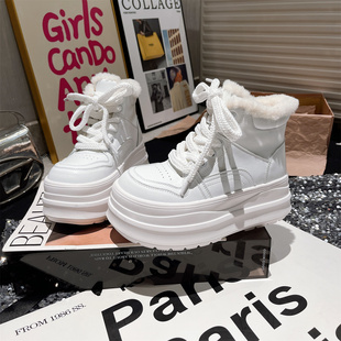 厚底松糕加绒休闲鞋 女鞋 板鞋 6cm雪地棉鞋 潮 小白鞋 真皮羊羔毛毛鞋