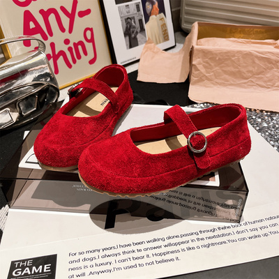 乐福鞋红色平底豆豆鞋平底鞋女鞋