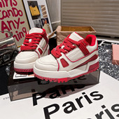 女鞋 真皮版 小白鞋 小胖丁厚底面包鞋 欧货真皮红色擦色休闲鞋 板鞋