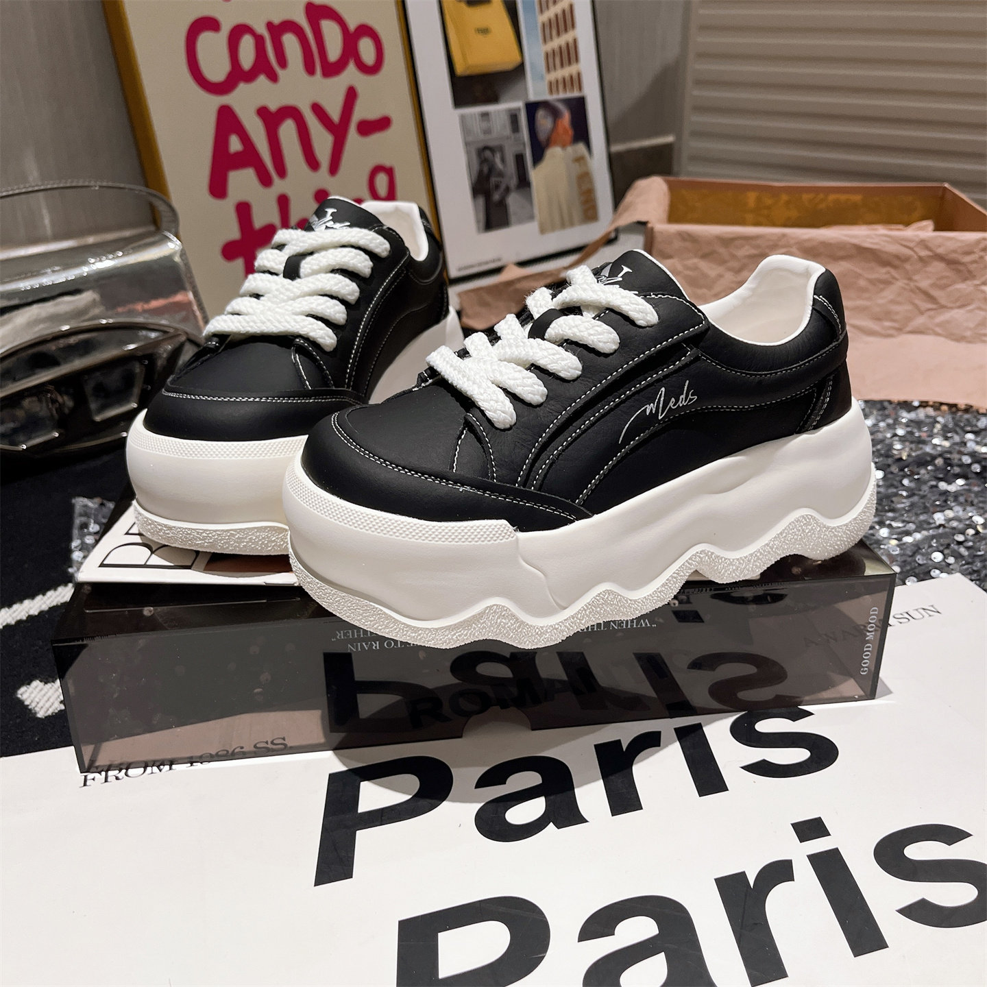 真皮版~欧货大头厚底松糕波浪底休闲鞋板鞋小白鞋小个子面包鞋女,女鞋,松糕（摇摇）鞋,淘宝优惠券,粉丝福利购,淘宝优惠卷