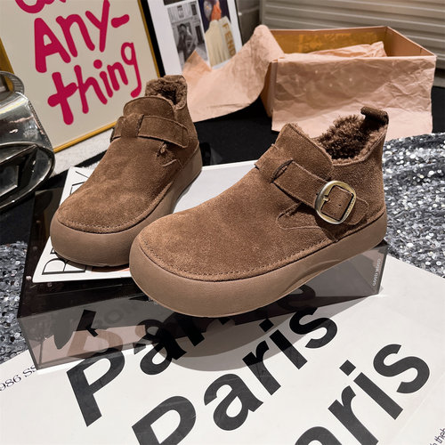 磨砂皮雪地棉靴面包鞋平底鞋女鞋