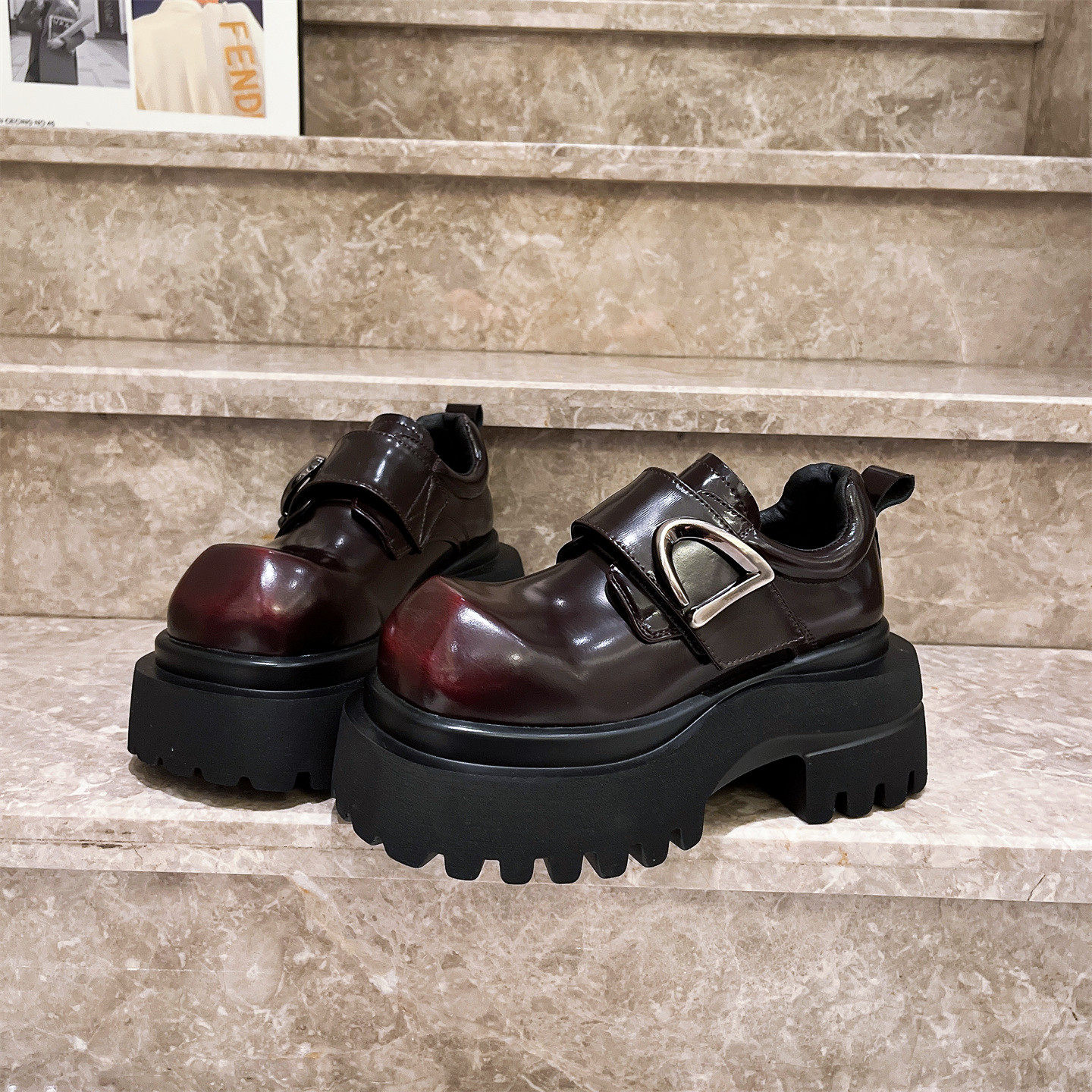 真皮版~欧货金属扣翘头大头JK小皮鞋乐福鞋英伦风厚底松糕7cm女鞋,女鞋,松糕（摇摇）鞋,淘宝优惠券,粉丝福利购,淘宝优惠卷