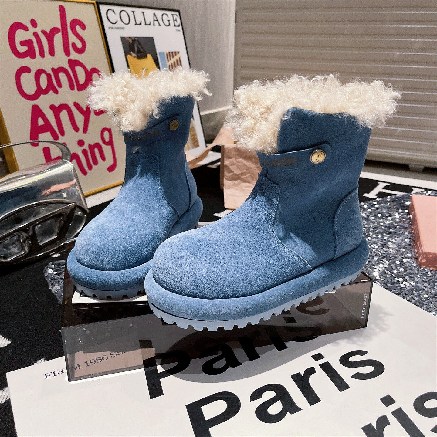 真皮羊毛版~卡皮巴拉羊卷毛毛鞋翻领两穿小土豆雪地棉靴勃肯鞋女,女鞋,时尚雪地靴,淘宝优惠券,粉丝福利购,淘宝优惠卷
