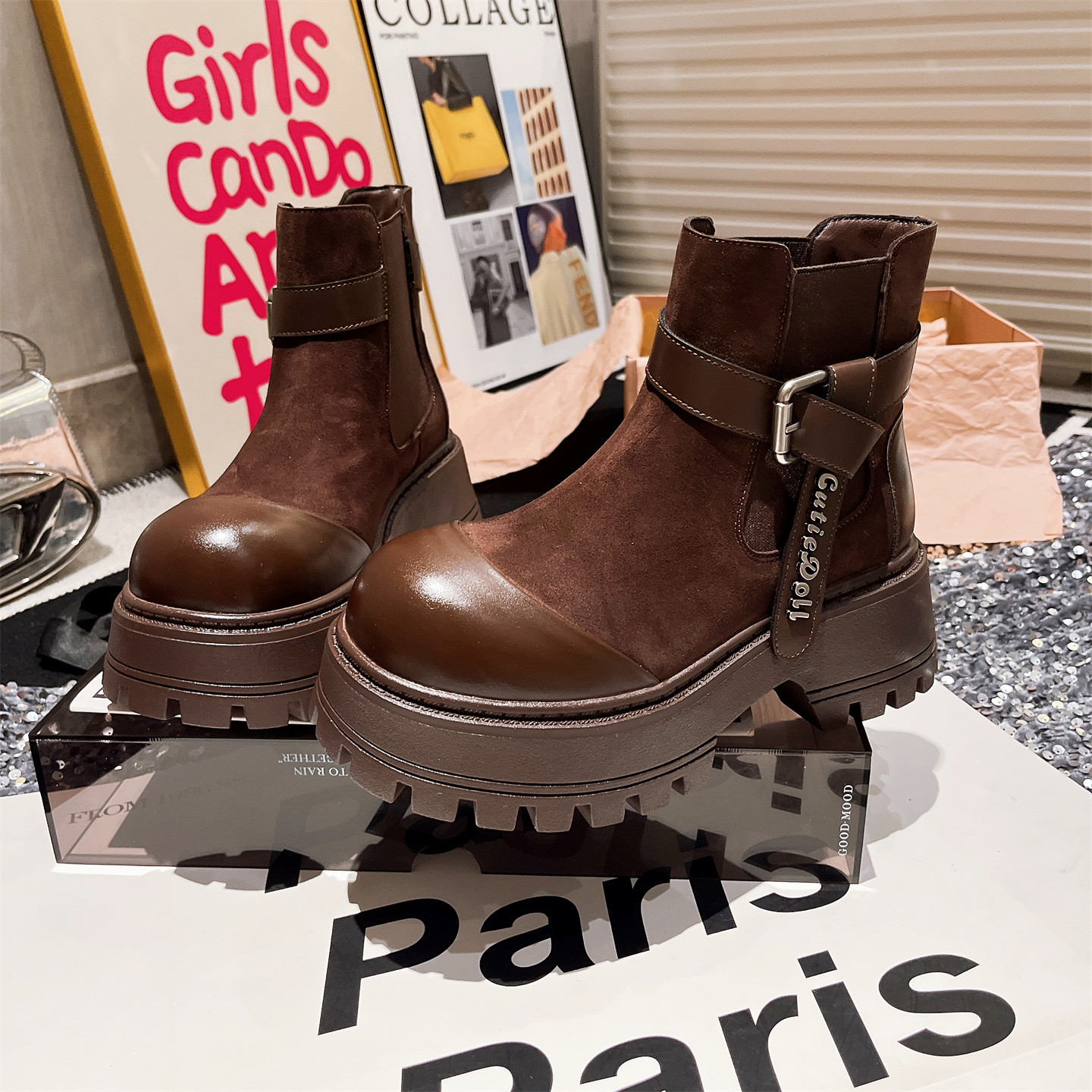 机车靴短靴加绒棉靴切尔西女鞋