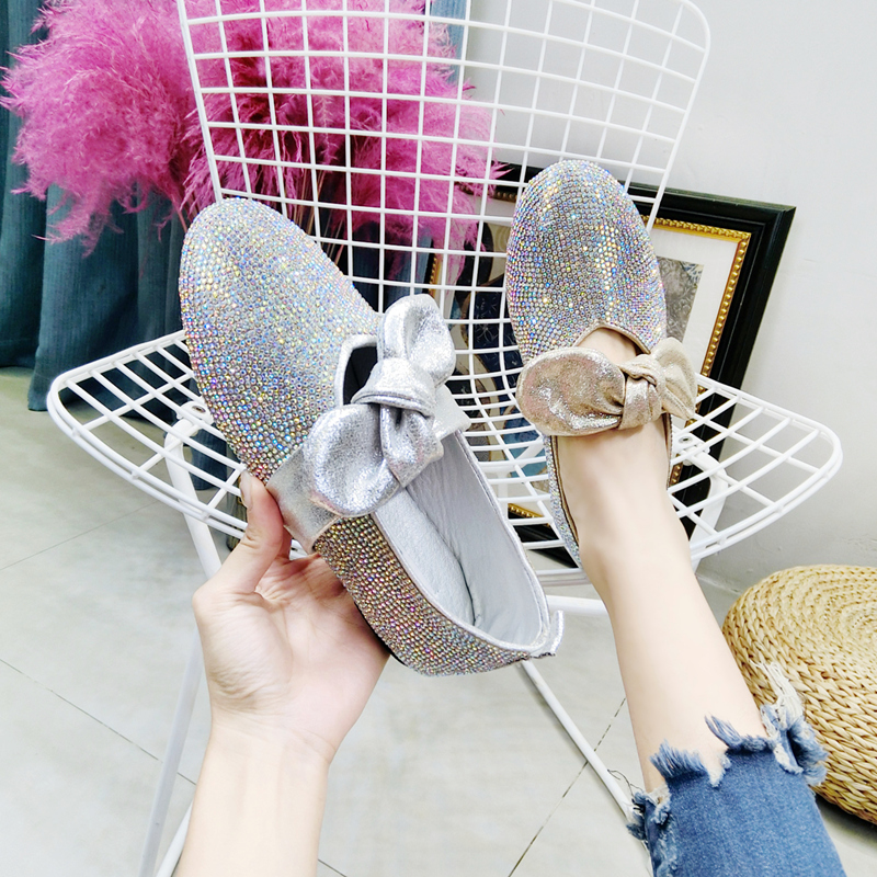 韩版新款水钻满钻蝴蝶结圆头低帮鞋平底鞋船鞋豆豆鞋可爱女鞋潮鞋在类目 女鞋, 低帮鞋中 - 来自Buy2taobao.com提供专业的淘宝代购服务