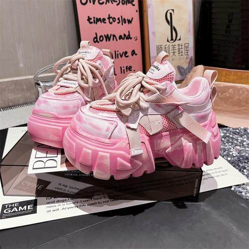 小个子8cm休闲粉色运动鞋女鞋