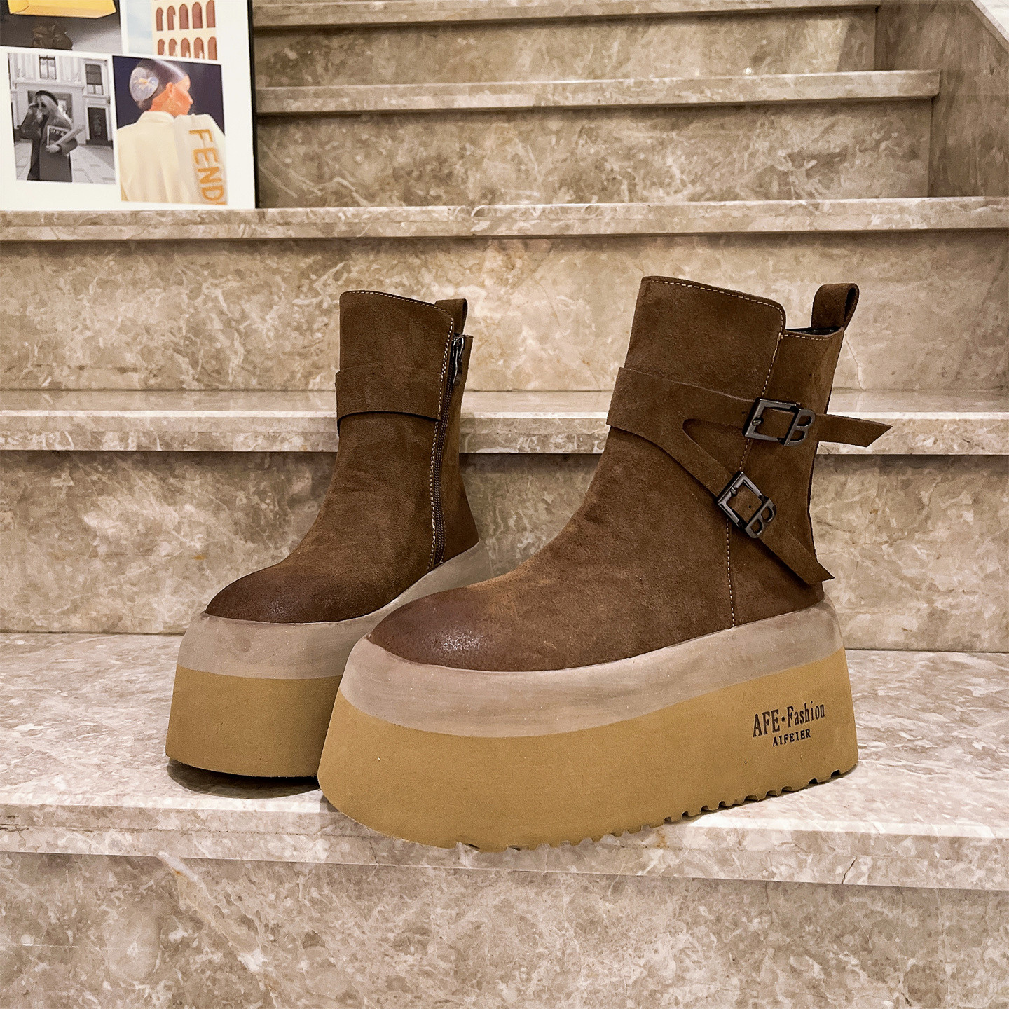 8cm马丁靴短靴雪地棉靴增高女鞋