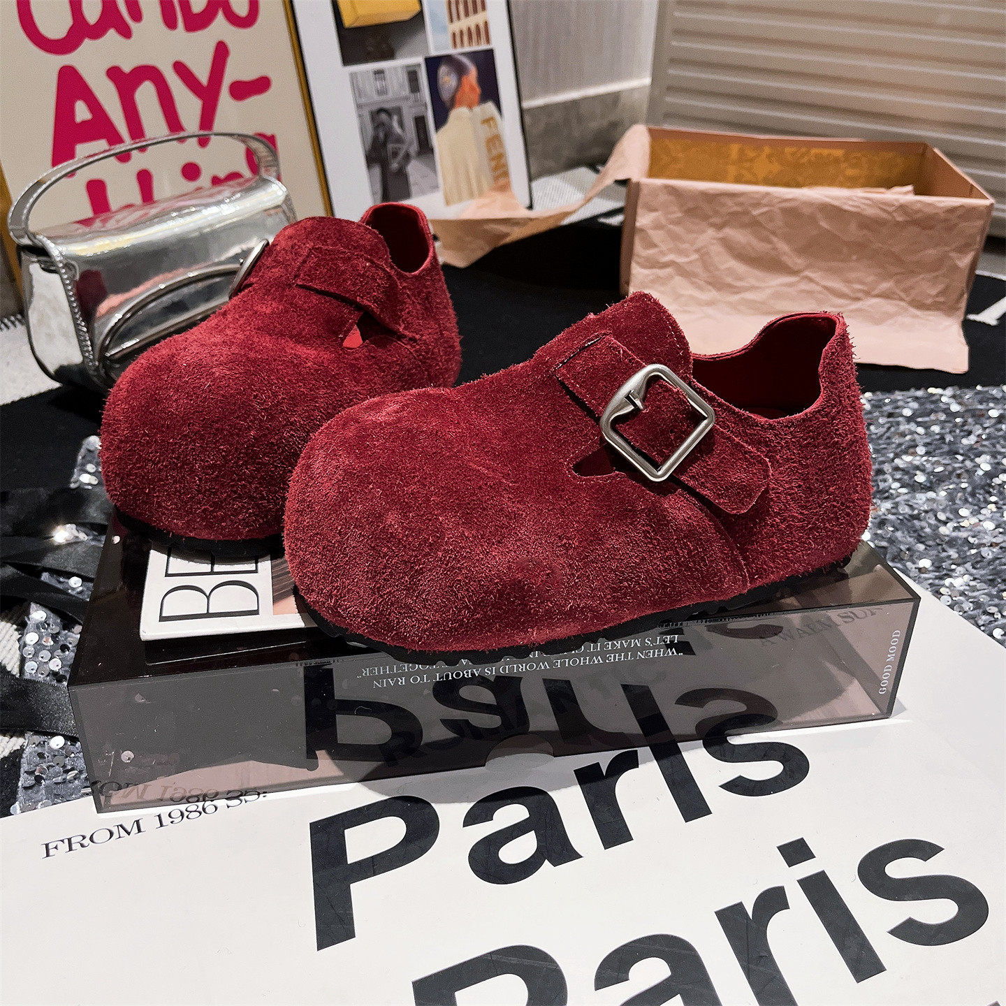 真皮版~欧货金属扣丑萌卡皮巴拉红色小个子内增高勃肯鞋单鞋女鞋,女鞋,勃肯鞋/软木鞋,淘宝优惠券,粉丝福利购,淘宝优惠卷