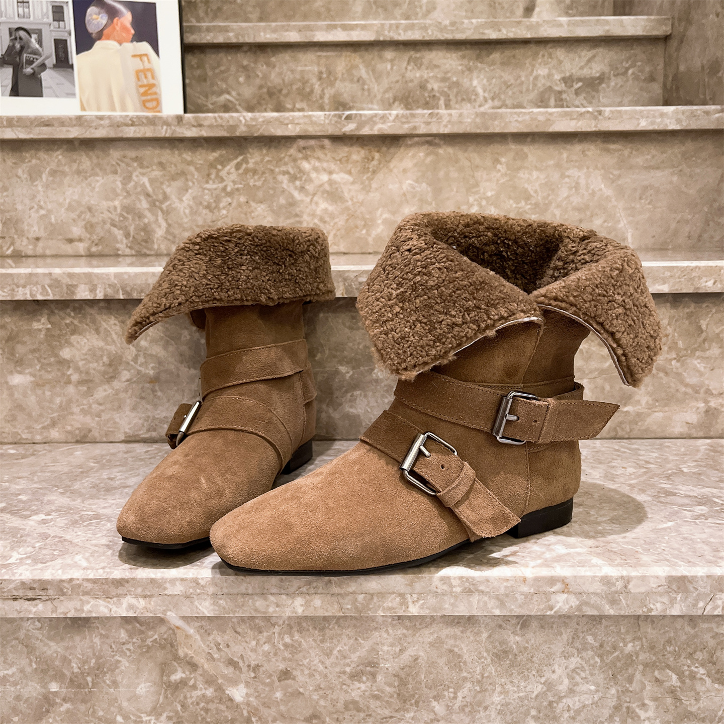 毛毛鞋两穿马丁靴短靴雪地棉靴女