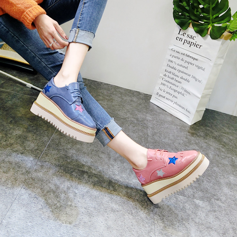欧洲站网红系带厚底松糕坡跟五角星星亮片布洛克鞋休闲鞋女鞋单鞋|ruв категории Женская обувь, низкий чистка - от Buy2taobao.com для оказания профессиональной услуги покупки агента Taobao