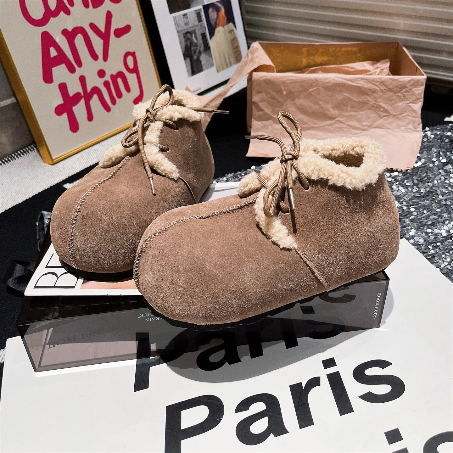 真皮勃肯鞋雪地棉靴复古面包女鞋