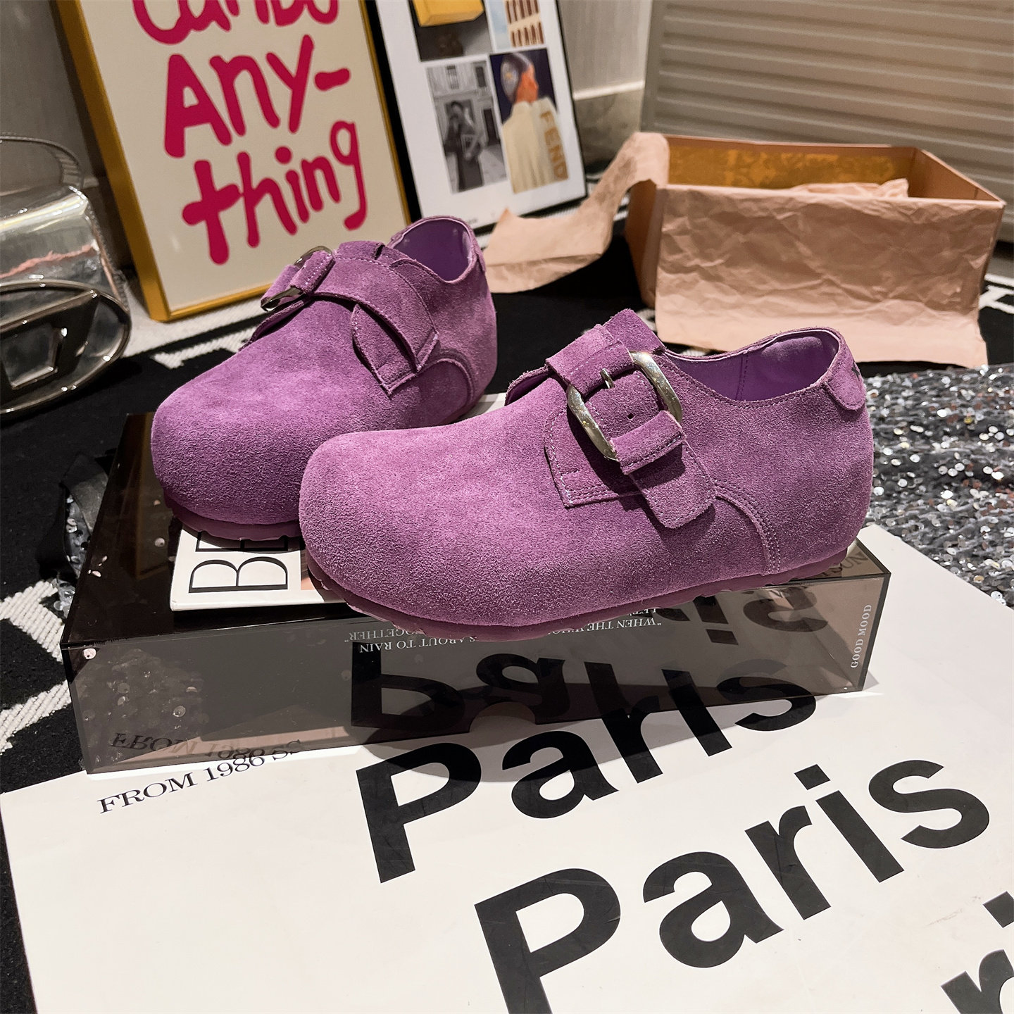 真皮版~欧货磨砂皮真皮金属扣卡皮巴拉复古面包鞋内增高女鞋单鞋,女鞋,勃肯鞋/软木鞋,淘宝优惠券,粉丝福利购,淘宝优惠卷