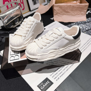 潮鞋 2025新款 百搭运动女鞋 休闲饼干鞋 真皮贝壳头系带溶解鞋 小白鞋