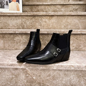 靴显瘦切尔西短靴百搭女鞋 小姨风 欧货皮带扣女尖头内增高5cm时装