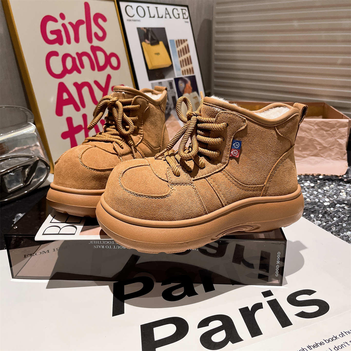 加绒雪地棉靴厚底松糕保暖女鞋